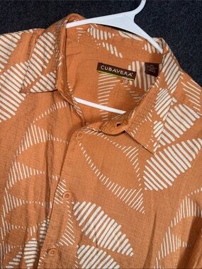 Cubavera Orange and White Geometric Short-Sleeve Button-Down Shirt